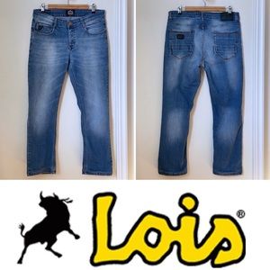 LOIS button-fly slim straight leg blue denim Sz 36